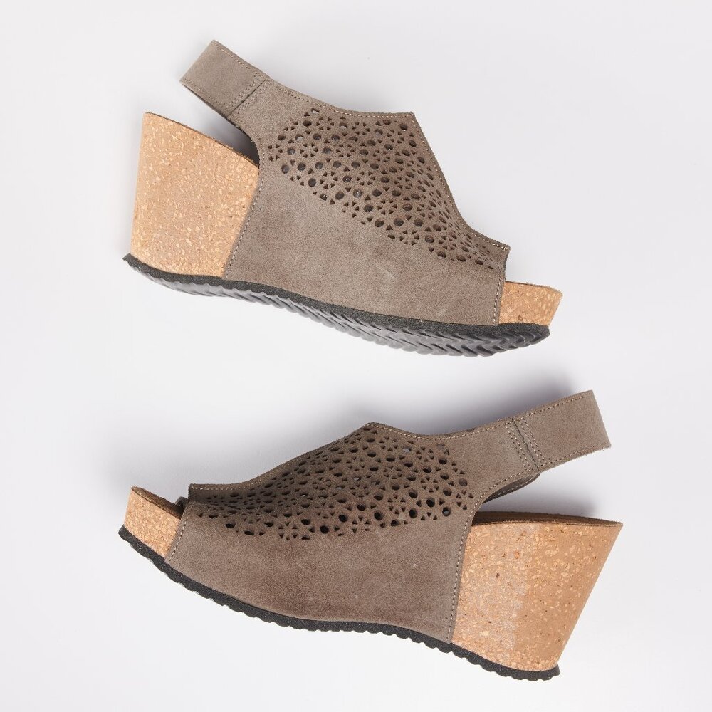 Bio Gold  - Made in Italy - Gray Suede Wedge Sandals with Velcro Straps